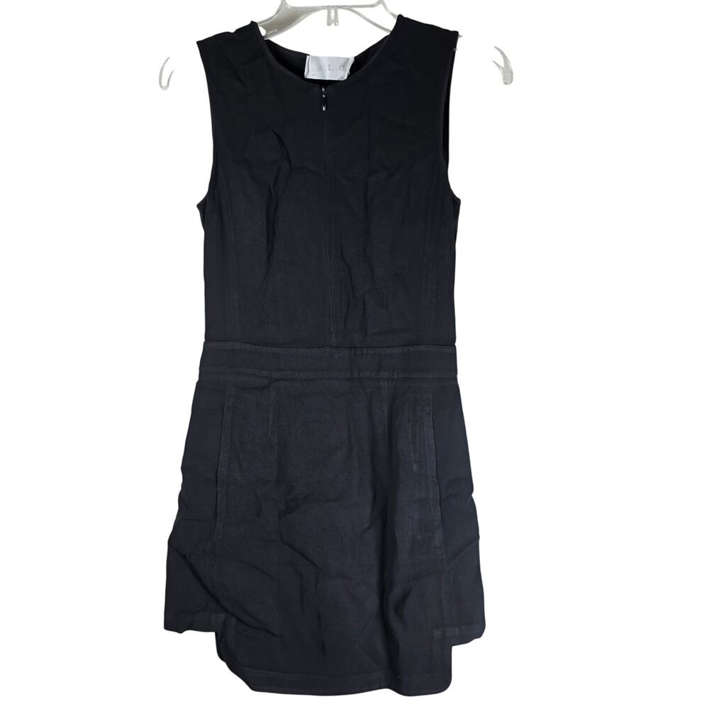 A.L.C. Ford Dress Black Drop Waist Pleated Zip Front Cutout Silk Trim Size 0